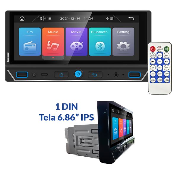 MP5 COMBAT 1 DIN 6.86"  BLUETOOTH, SD/USB, CARPLAY E ANDROID AUTO SEM FIO ROADSTAR